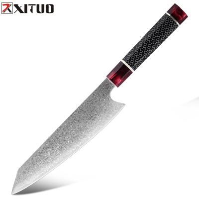 China Viable Steel Reticulated Octagonal Handle Sashimi Knife Professional Chef Resin Kiritsuke Damascus Kitchen Knife Resin Slicing Knives for sale