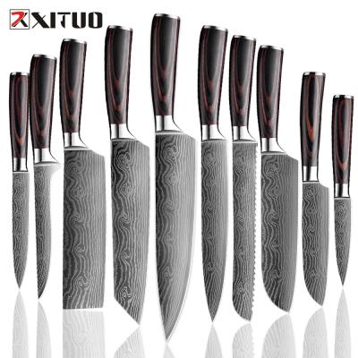 China XITUO Japanese Stocked Knives Set 7 PCS Damascus Chef Kitchen Laser Slicing Tool 7CR17 440C New Hot MI High Carbon Steel Santoku for sale