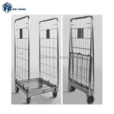 China Wire Mesh Folding Laundry Trolley Shopping Collapsible Cage for sale