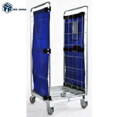 China Q235 Steel Laundry Roll Cage Cart 2 Side With Cover for sale