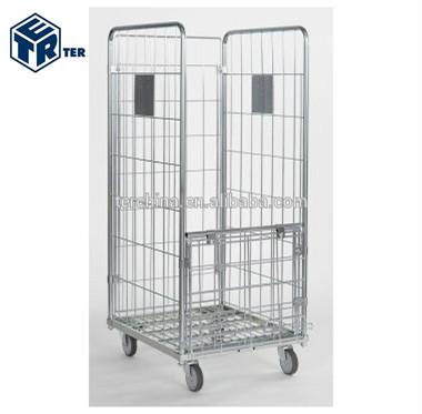 China Q235 METAL STEEL ROLL CAGE CONTAINER TROLLEY EQUIPMENT FOR LAUNDRY WITH FOLDING DOORS for sale