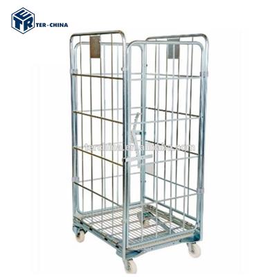 China Collapsible Galvanized Wire Mesh Storage Laundry Cart Storage Warehouse for sale