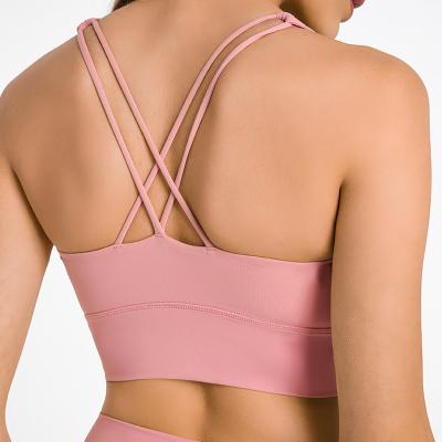 China Breathable Fashion Women Soft Cup Work Out High Cross Back Neck Soft Padded Sports Running Bra for sale