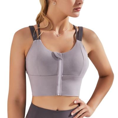 China Ultra Breathable Breast Support Women's Comfortable Front Zip Sports Bra Wholesale Fitness for sale