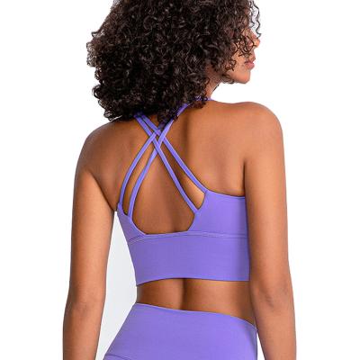 China Breathable Cross Back Super Soft Quick Dry Nylon Spandex Women's Shockproof Performance Padded Yoga Sports Bra for sale