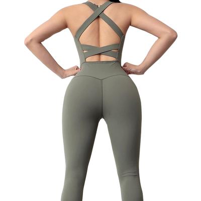 China Breathable Sexy Beauty Back Soft Relieve High Elastic Yoga Dance Training Jumpsuit Quick Dry Yoga Wear For Women for sale