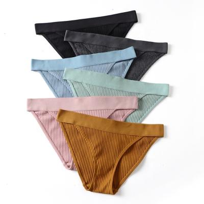 China Low Elasticity Breathable High Waist Ladies Sexy Breathable Comfort Ribbed Cotton Women Panties for sale