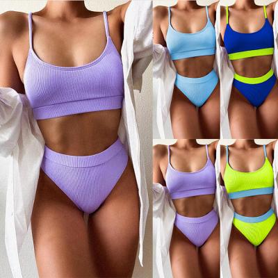 China 2021 Breathable Hot Style Meow Sexy Two Pieces Ribbed Models Women Swimwear Bikini Set for sale