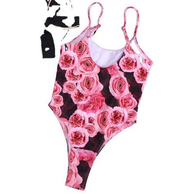 China New Arrival Windproof One Piece Swimsuit Female Rose Printed Pink Monokini Swimsuit High Waist for sale