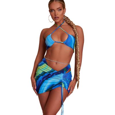 China 2022 new breathable European and American ladies swimwear printing lace split bikini for sale