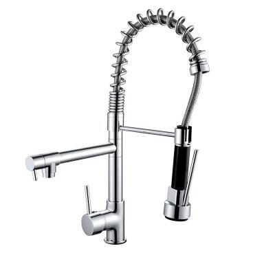 China Sense Faucets Hot and  Cold Water Brass material Pull Down Double water outlet  Spring Kitchen Sink Faucet for sale