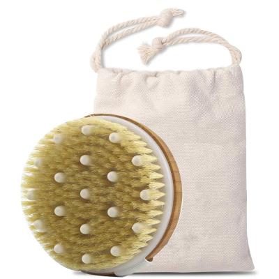 China EXFOLIATE Natural Hair Cellulite Exfoliating Dry Skin Body Massage Bamboo Wooden Bath Round Shower Brushes for sale