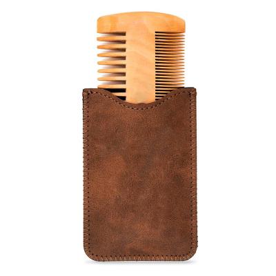 China Wholesale Viable Mini Peach Wooden Beard Wide Tooth Double Sided Pocket Comb For Men for sale