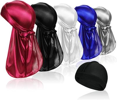 China Sustainable Custom Mens Silky Durag Caps 360 Wave Silk Cap Customized Design for sale