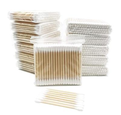 China Wholesale 200PCS Eco-friendly Custom Head Makeup Bamboo Wooden Cotton Pads Double Stick for sale