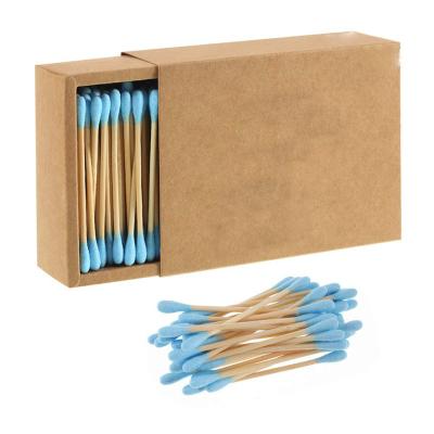 China Customized Eco-friendly Disposable Color Discharging Double Head 200PCS Cotton Swabs Stick Bamboo Wood for sale