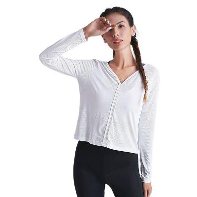 China Worked Women's Gym Sportswear Design Sublimation Print Breathable Logo Plus Size Yoga Long Sleeve T-Shirt For Ladies for sale