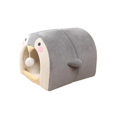 China Wholesale Comfortable Breathable Penguin Enclosed Cat Bed Cute Enclosed Cat Bed Soft Enclosed Cat Bed Warm for sale