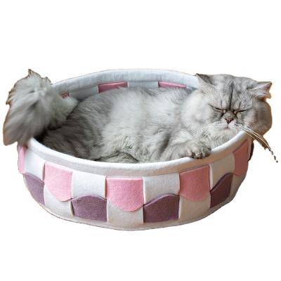 China Factory Direct Felt Cooling Cat Soft Mats Round Cat Hair Non-sticky Portable Folding Cute Basket for sale