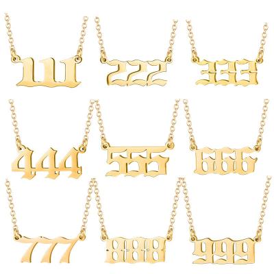 China TRENDY Women'S Lucky Pendant Chocker 18K Gold Plated Stainless Steel Angel Number Necklace for sale