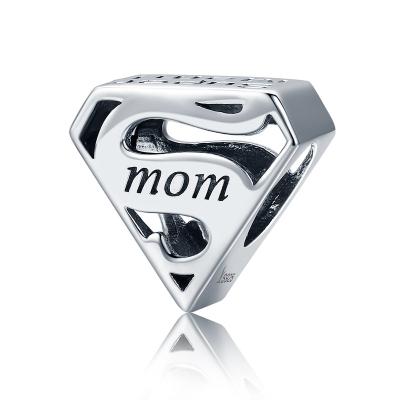 China Silver Manufacturing Sterling Spacers Beads Mom Letter Diamond Shape Charms For Jewelry TRENDY Mother's Day Gift for sale