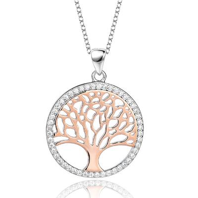 China Mothers Day Gift CLASSIC Zircon Around Life Necklace 925 Silver Plated Tree Of Life for sale