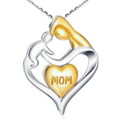 China Mothers Day Best Gift CLASSIC Platinum Plated Engraved Letter Mom Heart Shaped Sterling Silver Necklace for sale