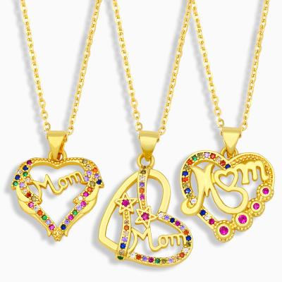 China CLASSIC Silver Cubic Zircon Heart Shape Mothers Day Necklace Mom From Sterling Gold Plated With Rainbow for sale