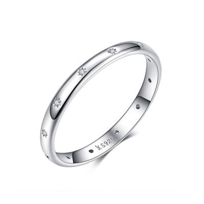 China TRENDY Platinum Plated 925 Sterling Silver Women's Band Ring Plain With Cubic Zircon for sale