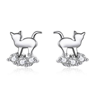 China CLASSIC Girl Stud Earring Set 925 Lovely Zircon Silver Balls Cat Themed Gifts Earrings With for sale