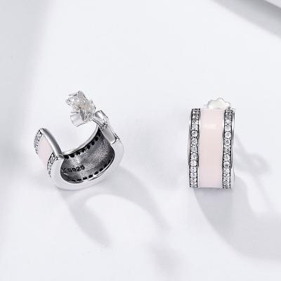 China Trendy Pink Cubic Stud Earrings 925 Sterling Silver Women Zircon Enamel Earring Fashion Cuff for sale