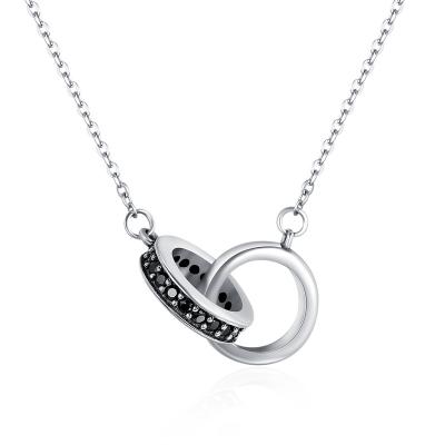 China 925 Necklaces CLASSIC Silver Black Cubic Zircon Necklace Crossed Double Circle Necklace for sale