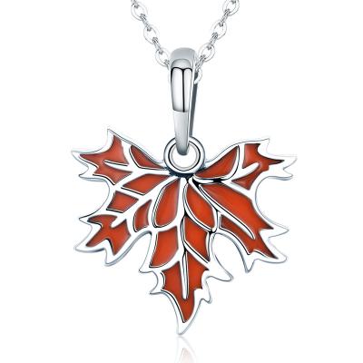 China CLASSIC Leaf Necklace Maple Leaf Necklace Delicacy 925 Silver Zircon Orange Leaf Necklace for sale