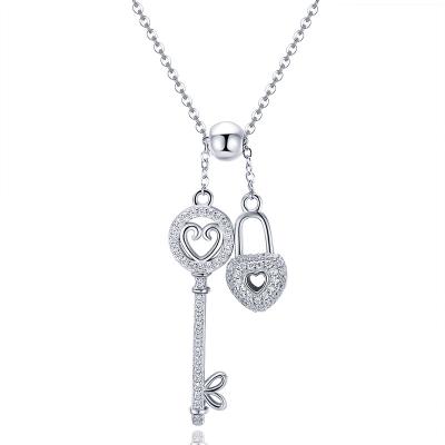 China Sterling Silver Lock Key Necklace CLASSIC Jewelry Heart Lock Necklace Key Lock and Key Necklace for sale