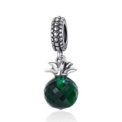 China CLASSIC Dark Green Tasty Rhinestone Bead Fruit Pineapple Gemstone Charms Silver Bracelet Pendant for sale