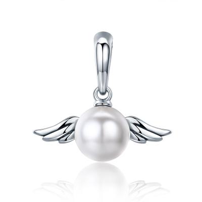 China CLASSIC Freshwater Pearl Charms Sterling Silver Angel Wing Beads S925 Bangle Customized Pendant for sale