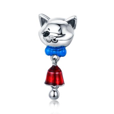 China Cute animal silver tasty FASHIONABLE Sterling Cat Charms by Cat Kids Charms With Red Bell S925 for sale