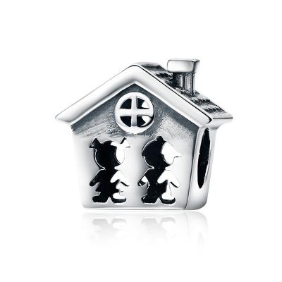 China TRENDY Stainless Steel Family Charm House Shape Platinum Plated Silver Charms 925 Sterling for sale