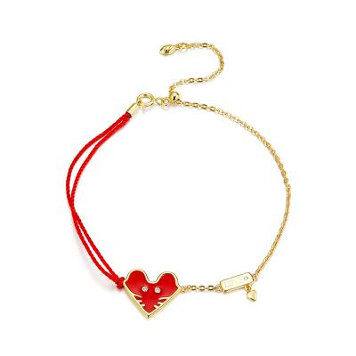 China Cute Red Cat Bracelet Heart Shape Pendant TRENDY Red Rope Bracelet for sale