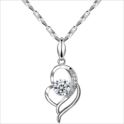 China FASHIONABLE Sterling S925 Crystal Purple Cubic Zirconia Double Silver Heart Pendant Necklace for sale