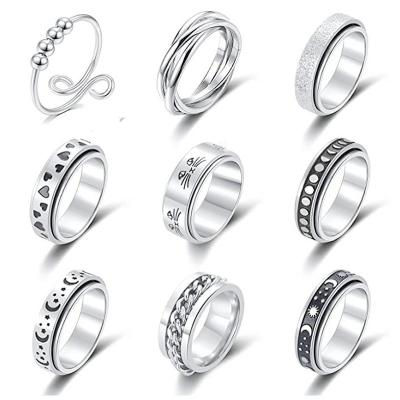 China Trendy Men's Collection Moon Star Cat Heart Pattern Stainless Steel Fashion Stackable Ring for sale