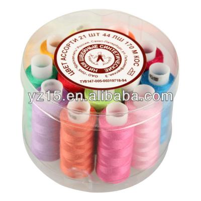 China Abrasion Resistance 200yard 40/3 High Tenacity China Supplier Sewing Thread With Round Plastic Box for sale