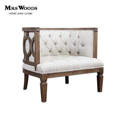 China MRS WOODS Handmade High Quality Oak Wood Carved ButtonTufted Single Armchair Sofa for sale