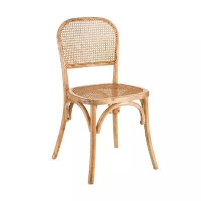 China MRS WOODS Handmade Wicker Woven Rattan Back for Event Party Wedding Rental Outdoor Stackable Solid Wood Cane Dining Chair Set for sale