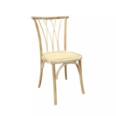 China Handmade MS WOODS Reclaimed Wooden Rattan Cross Back Event Wedding Rental Stacking Chairs Stacking Classic Dining Chair Set for sale