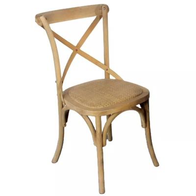 China Super Comfortable Wooden French Solid Cross Oak Seat Rattan Country Style Hotel Back Chair For Party Event Wedding Rental for sale