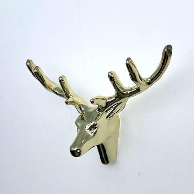 China Wall Viable Custom Unique Animal Deer Gold Head Sculpture With Golden Antlers Small Deer Head for sale