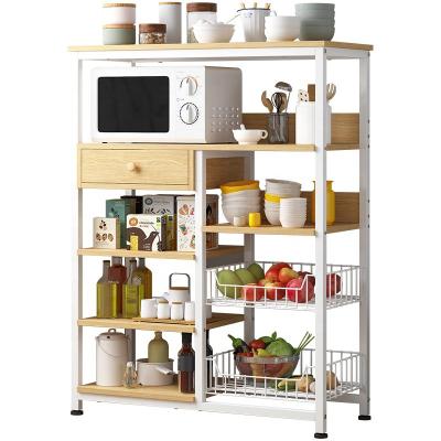 China Viable Kitchen Shelf Rack Organizer Microwave Oven Stand Wooden Kitchen Dish Storage Cabinet for sale