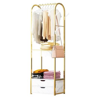 China Modern Multifunctional Metal Coat Rack Hall Stand With 2 Drawers for Clothes, Hats, Bags, Shoes, Umbrellas for sale