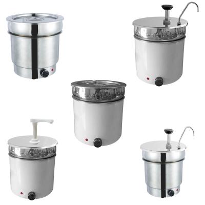 China Large capacity 7L and 11L round mechanism style commercial restaurant supplies topping sauce warmer with plastic and stainless steel pump for sale